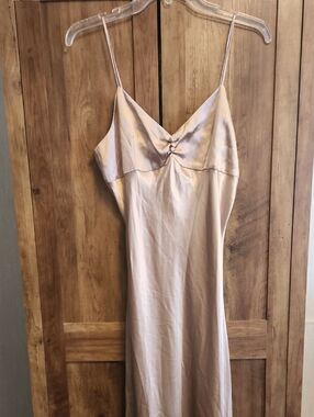 100% Silk Champagne Spaghetti-Strap Long Amanda Gown